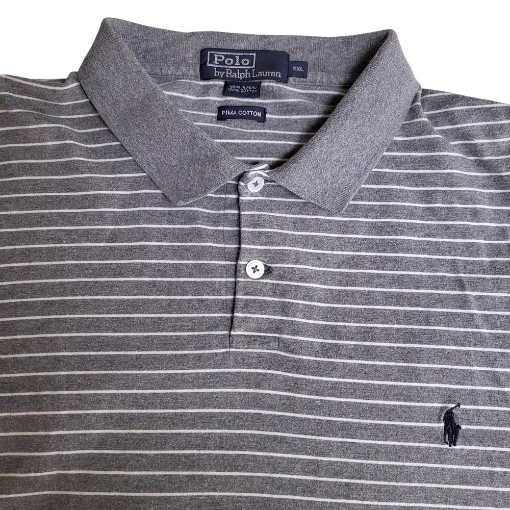 Polo Ralph Lauren Men's  XXL Gray White Striped‎ Pima Cotton Polo Shirt